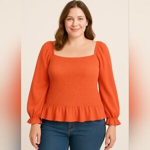 J. Crew Smocked Flounce Shirt - Women's Plus Size 3X - Puff Sleeve Gauze Top